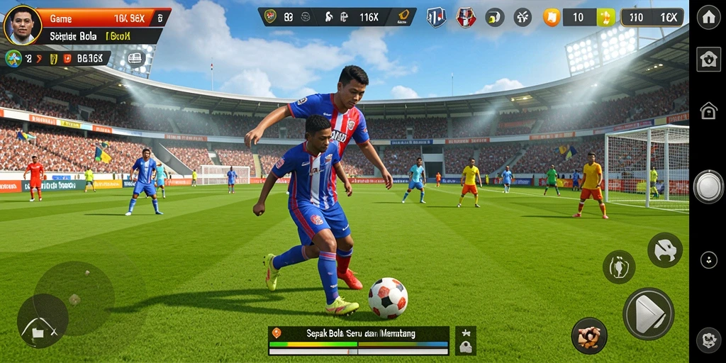 Tampilan gameplay 116X yang penuh aksi dalam pertandingan sepak bola.