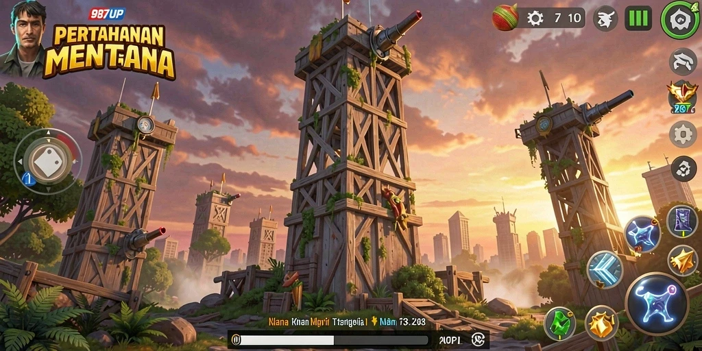Tangkapan layar gameplay <strong>987UP</strong> menampilkan aksi menegangkan dalam pertahanan menara.