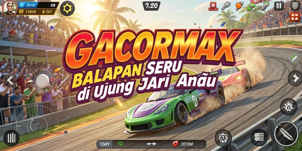 Tangkapan layar GACORMAX menggambarkan aksi balapan yang intens dan grafis yang memukau.