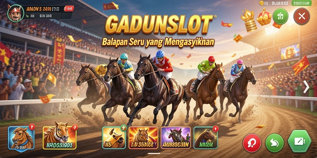 Tangkapan layar utama GADUNSLOT menampilkan aksi balapan yang seru dan mendebarkan.