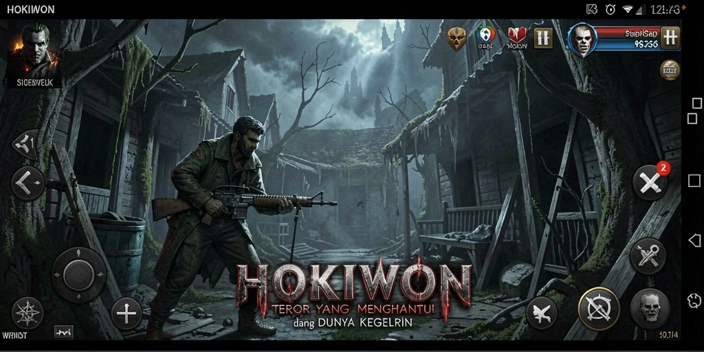 Screenshot HOKIWON menunjukkan suasana menyeramkan dari gameplay yang mendebarkan.