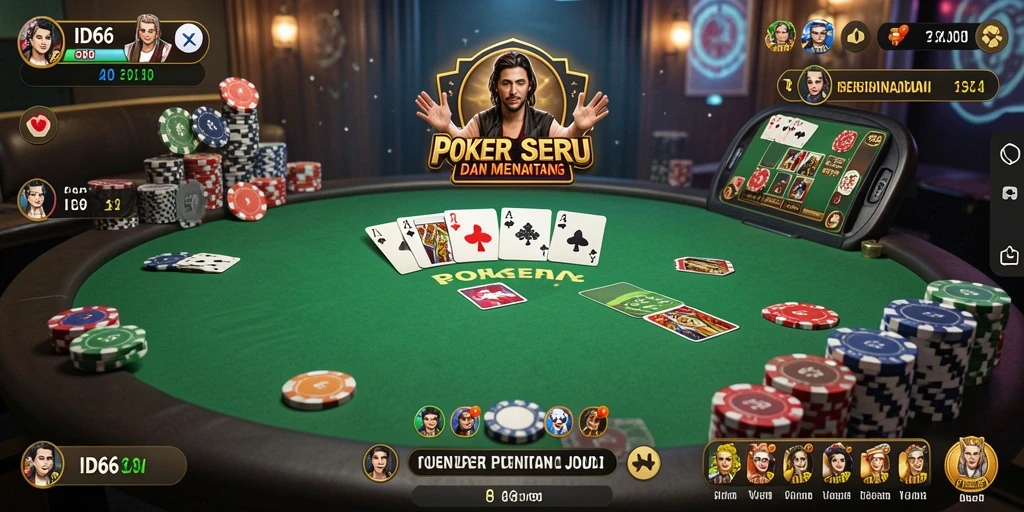 Tampilan permainan Poker yang seru dan interaktif di ID66.