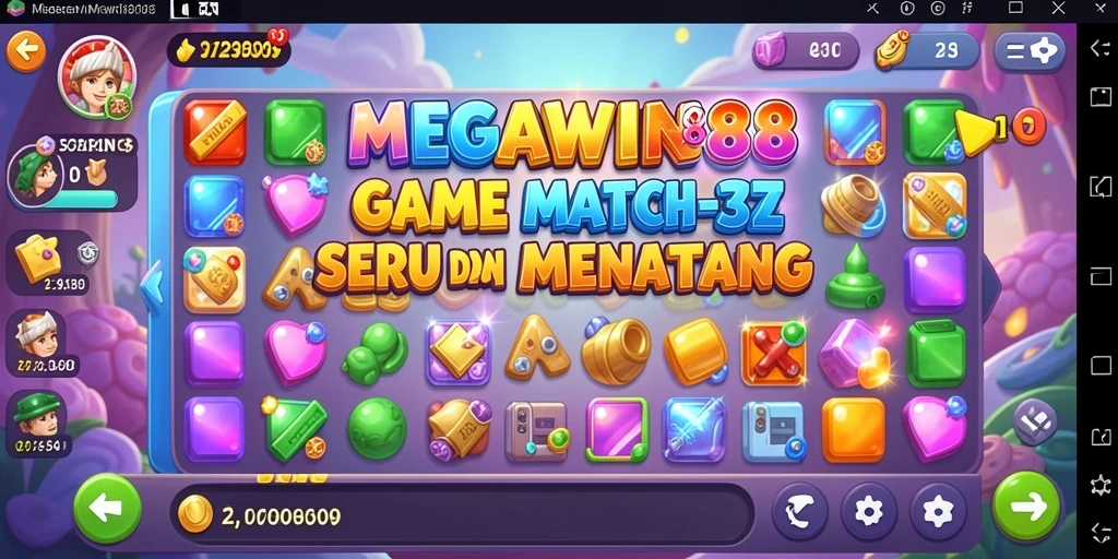 Tampilan gameplay seru dalam MEGAWIN888 dengan gaya Match-3 yang menantang.