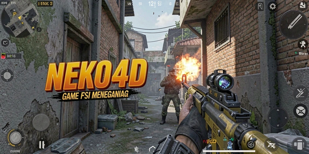 Screenshot utama gameplay NEKO4D yang menunjukkan aksi tembak-menembak.