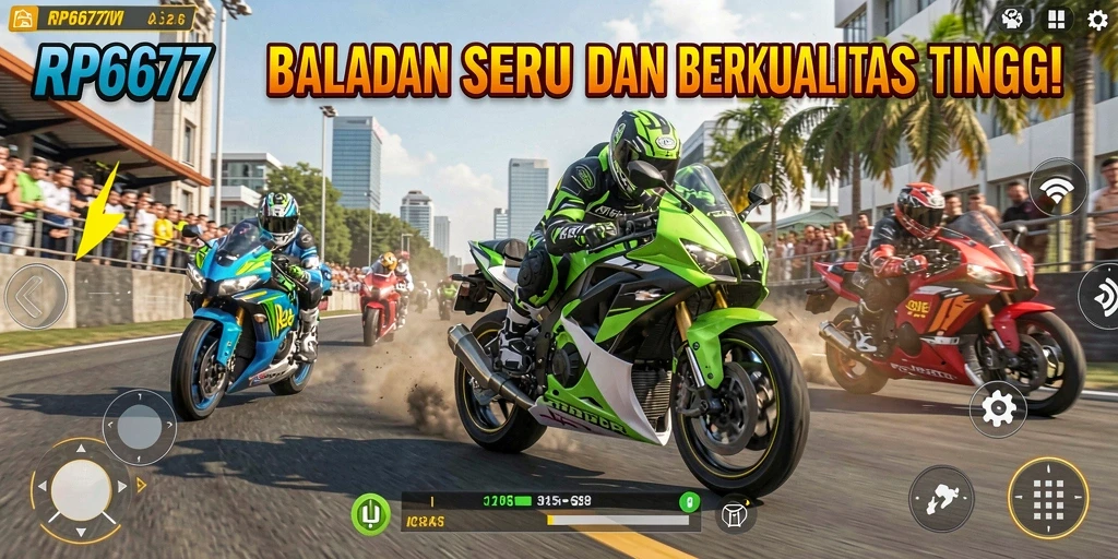Tampilan gameplay RP6677 dengan balapan motor yang mendebarkan.