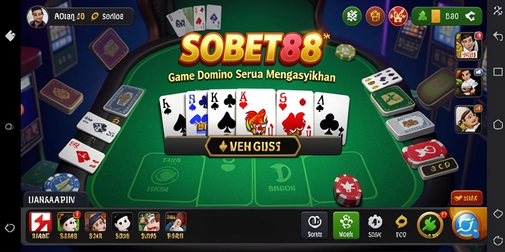 Screenshot gameplay SOBET88 yang menampilkan keseruan bermain domino.
